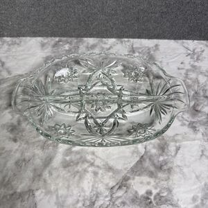 Vintage Anchor Hocking EAPC Star of David Divided Relish Tray Pressed Glass USA